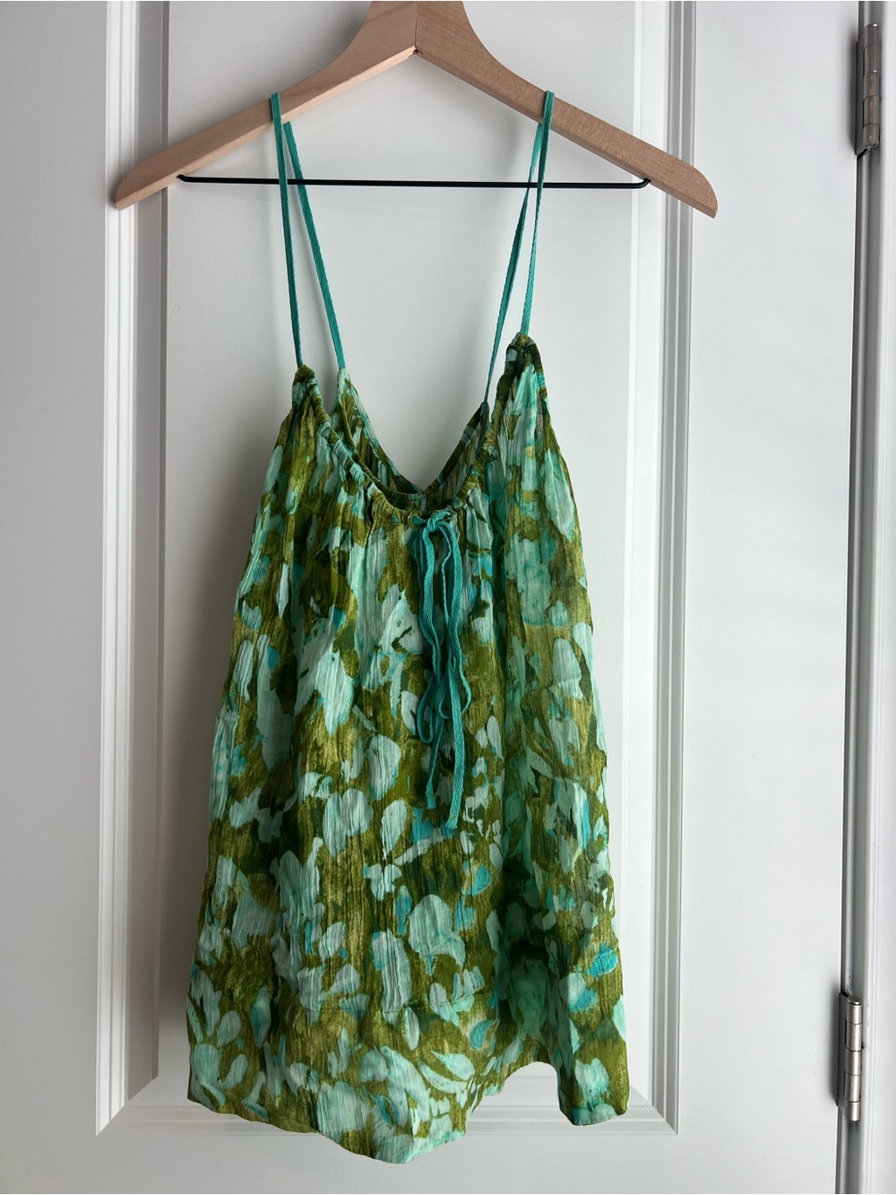 Anthropologie Green and Teal Floral Cami Top